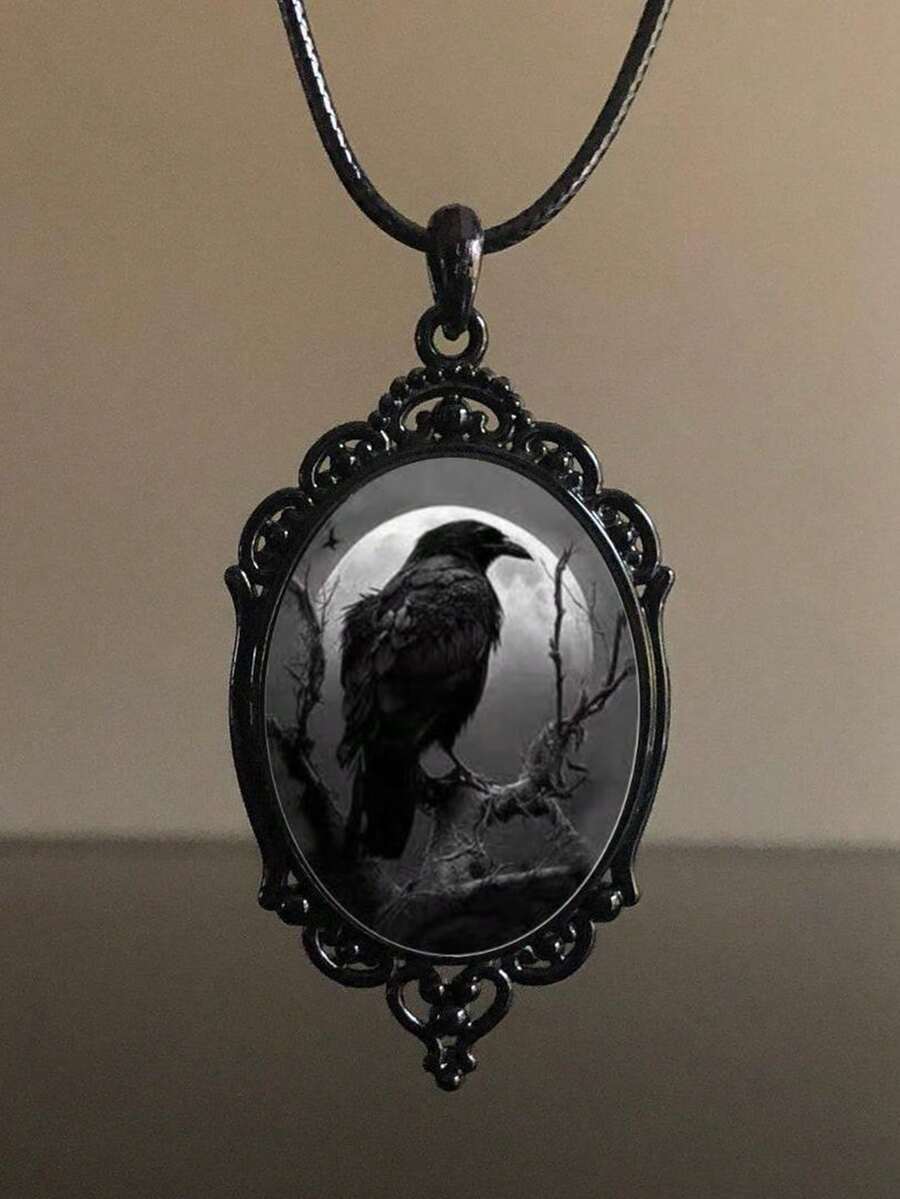 ジュエリー レディース ネックレス ペンダント 1個 ゴシック調 ダークスタイル レイブン ムーン ガラスペンダントネックレス 女拍卖