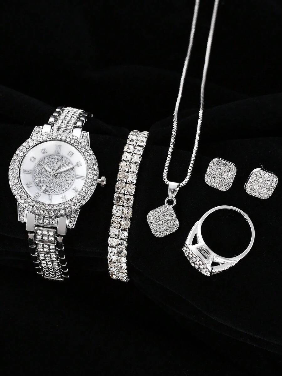 腕時計 レディース セット 女性用ステンレススチール クォーツ アナログ腕時計 3トーンブレスレットセット 6個入り、母の日ギフト拍卖