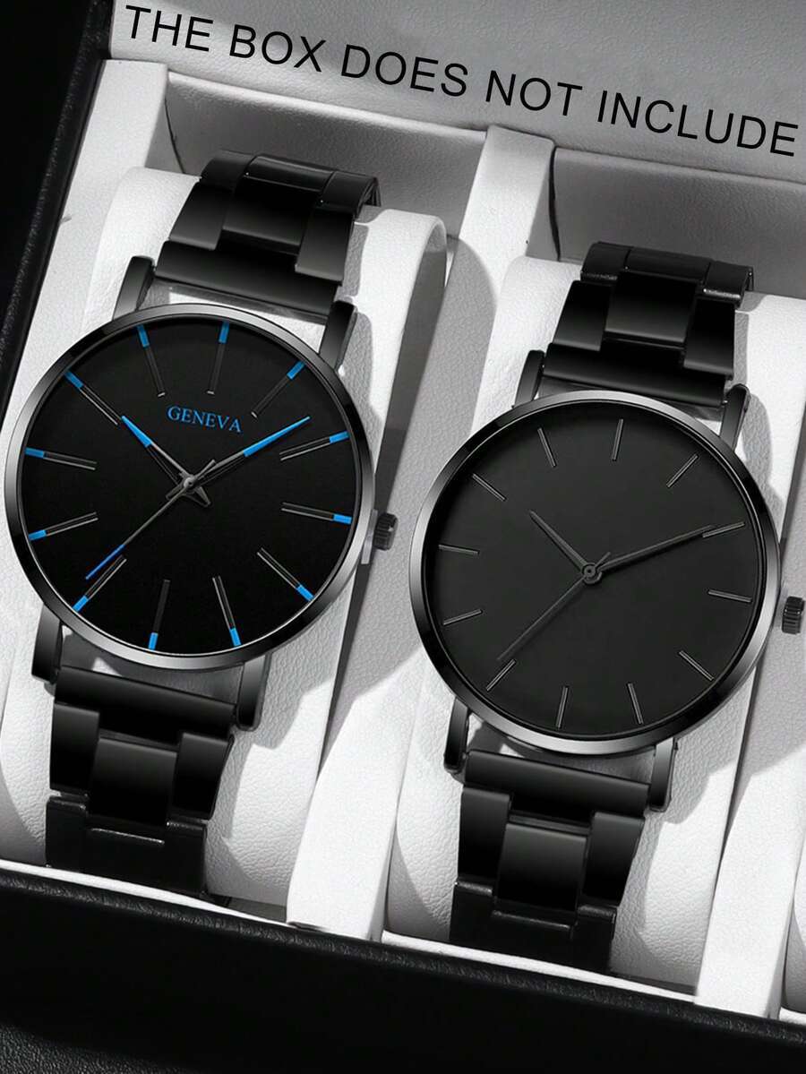 腕時計 メンズ セット 2個 カジュアル ミニマリスト メンズクォーツ腕時計、丸型ダイヤル バーマーキング、合金ストラップ、男の子拍卖