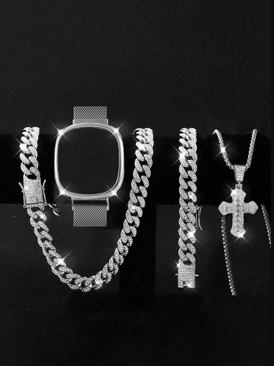 腕時計 メンズ セット 4個セット メンズスポーツデジタル腕時計 磁気ストラップ、デジタルディスプレイ、ヒップホップ キューバンリ拍卖