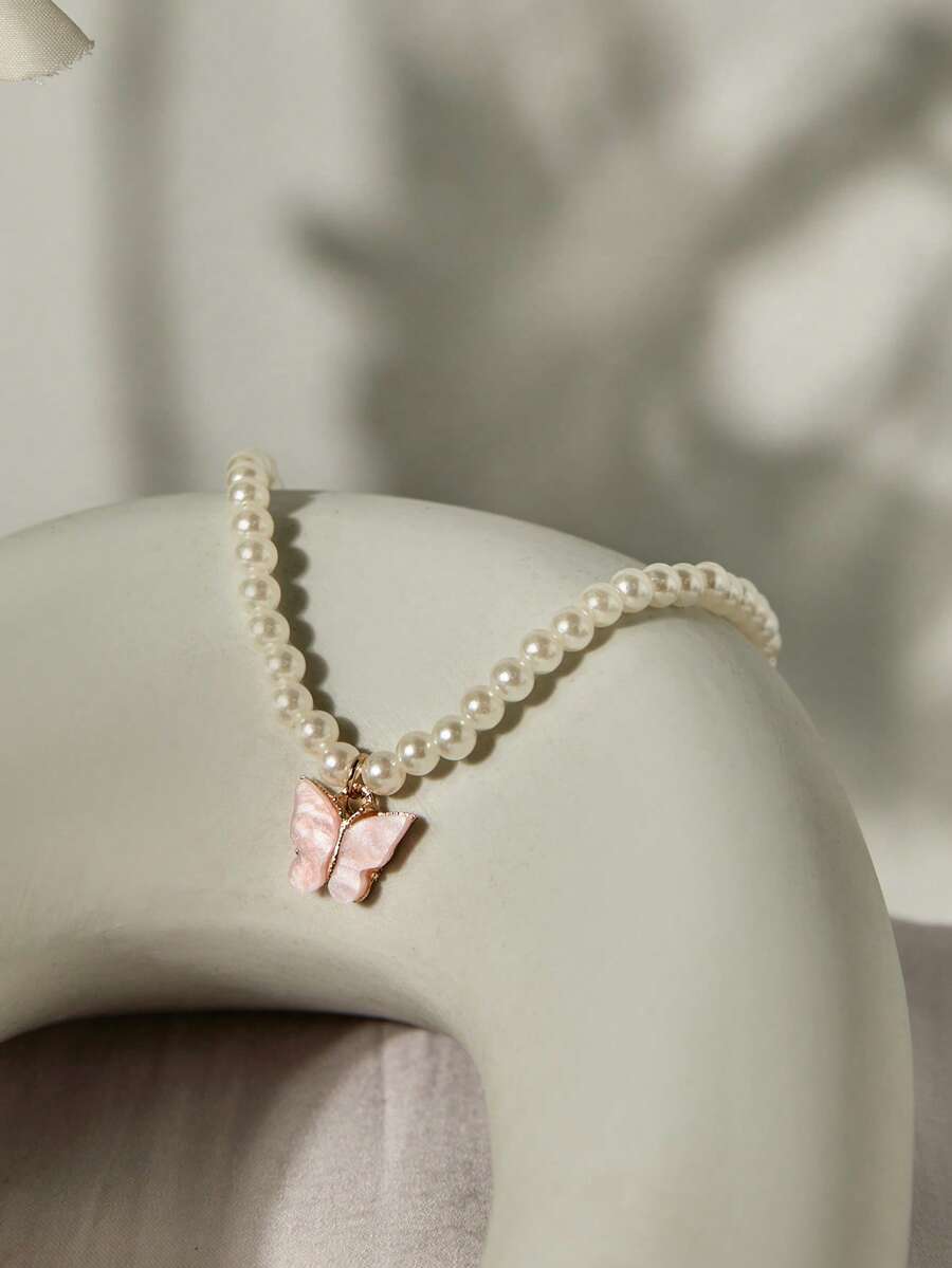 ジュエリー レディース ネックレス ペンダント フェイクパール装飾 蝶ペンダントネックレス ハロウィン ウィンター拍卖