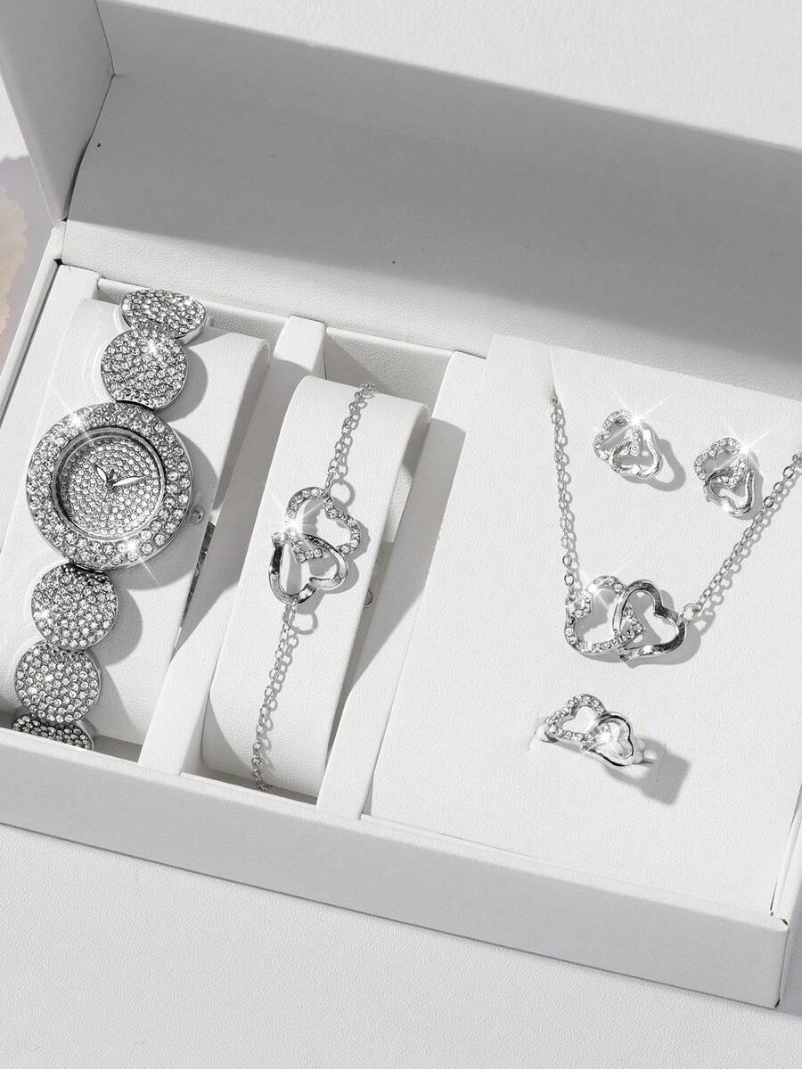 腕時計 レディース セット 6個セット エレガントで豪華な女性用クォーツ腕時計、ラウンドダイヤル ラインストーン インレイ パーソ拍卖