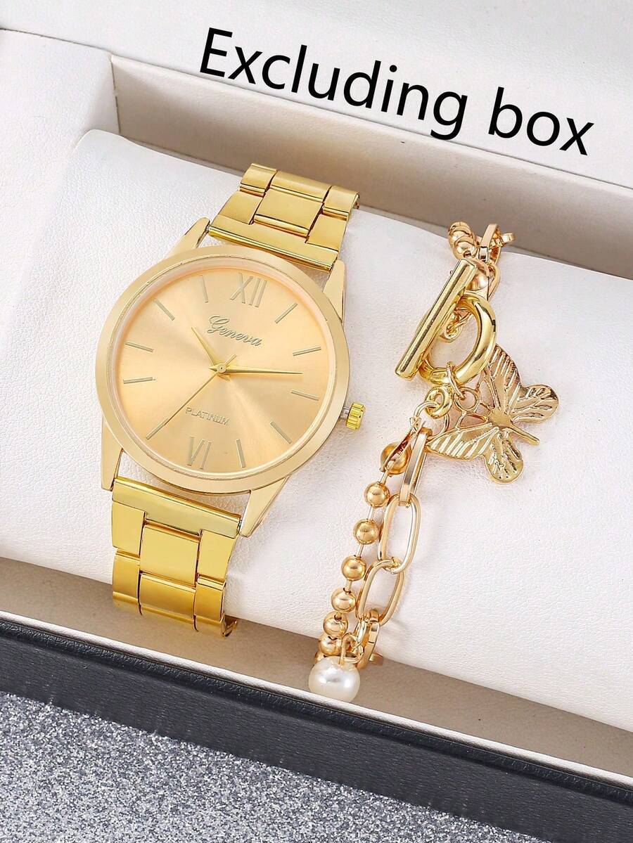 腕時計 レディース セット 女性用クォーツ腕時計1個とバタフライブレスレット1個のセット拍卖
