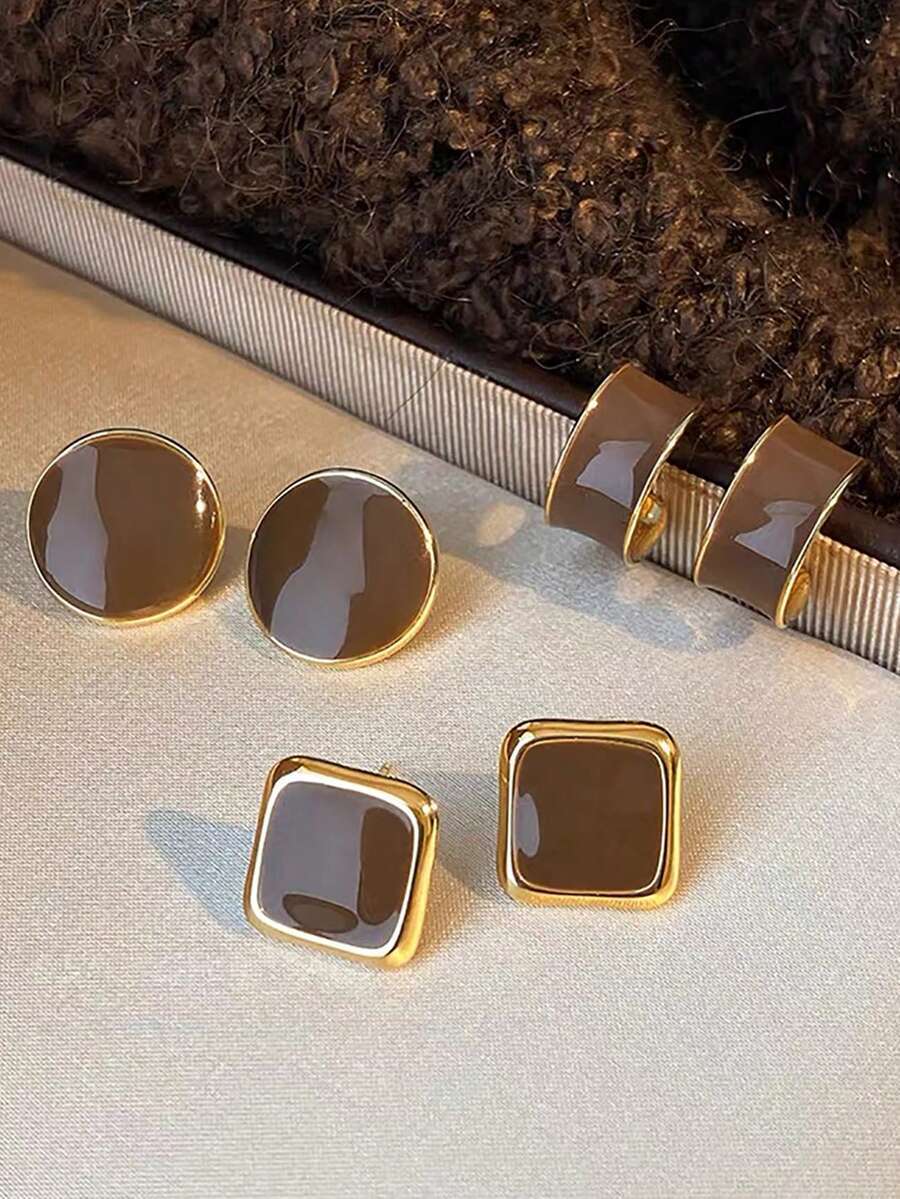 ジュエリー レディース イヤーアクセサリー レトロミニマリストキュービックスタッドピアスセット3ペア、デイリーウェアに使える、秋冬拍卖