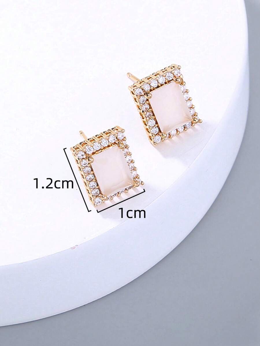 ジュエリー メンズ イヤーアクセサリー 1ペア ミニマリスト マイクロインレイ ゴールド キュービックジルコニア スクエア スタッ拍卖