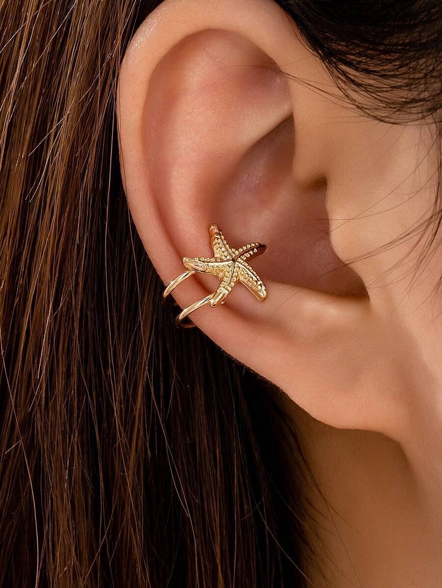 ジュエリー レディース イヤーアクセサリー 1個 ヒトデカフ ピアス、女性用 夏 ビーチ要素 海テーマ イヤーカフ、ビーチ、旅行、拍卖