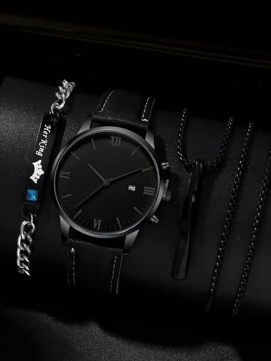 腕時計 メンズ セット 3個セット メンズ シンプルでファッショナブル クォーツ腕時計、ローマ数字の丸型ダイヤル、PUレザーストラ拍卖