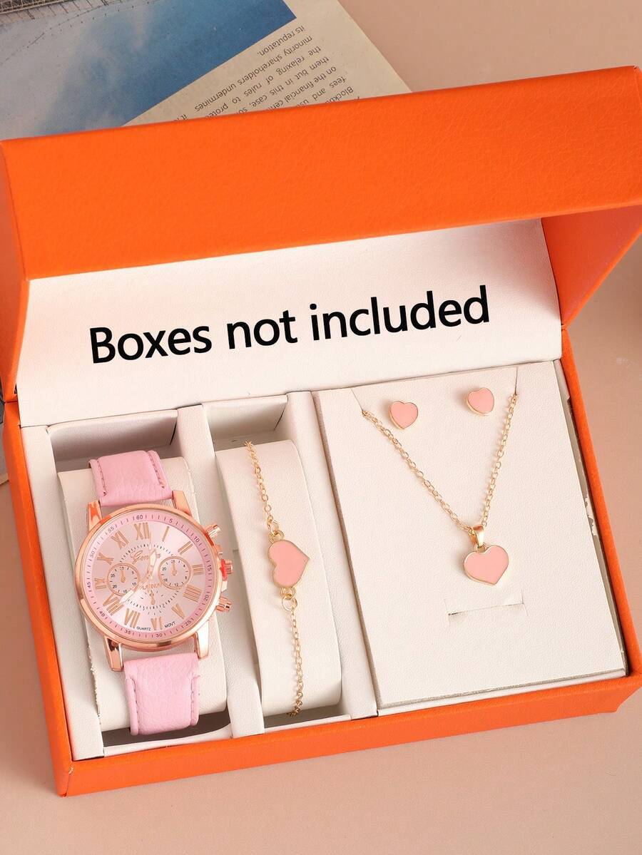 腕時計 レディース セット 1セット レディース腕時計 PUストラップ カジュアル クォーツ腕時計 ネックレス ピアス ブレスレッ拍卖