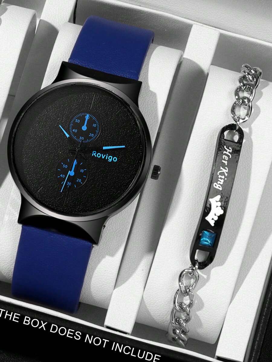 腕時計 メンズ セット 2個 カジュアル シンプル メンズクォーツ腕時計、丸型ダイヤル バースケール、PUレザーストラップ、チェー拍卖