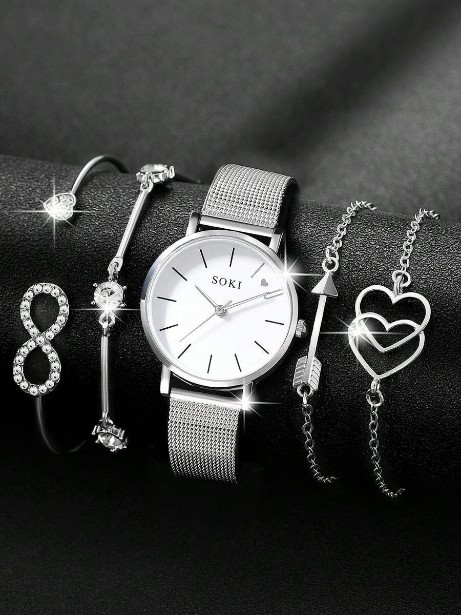 腕時計 レディース セット ファッショナブルな女性用腕時計セット、カジュアルクォーツ腕時計、ファッショナブルな矢印ブレスレットとの拍卖