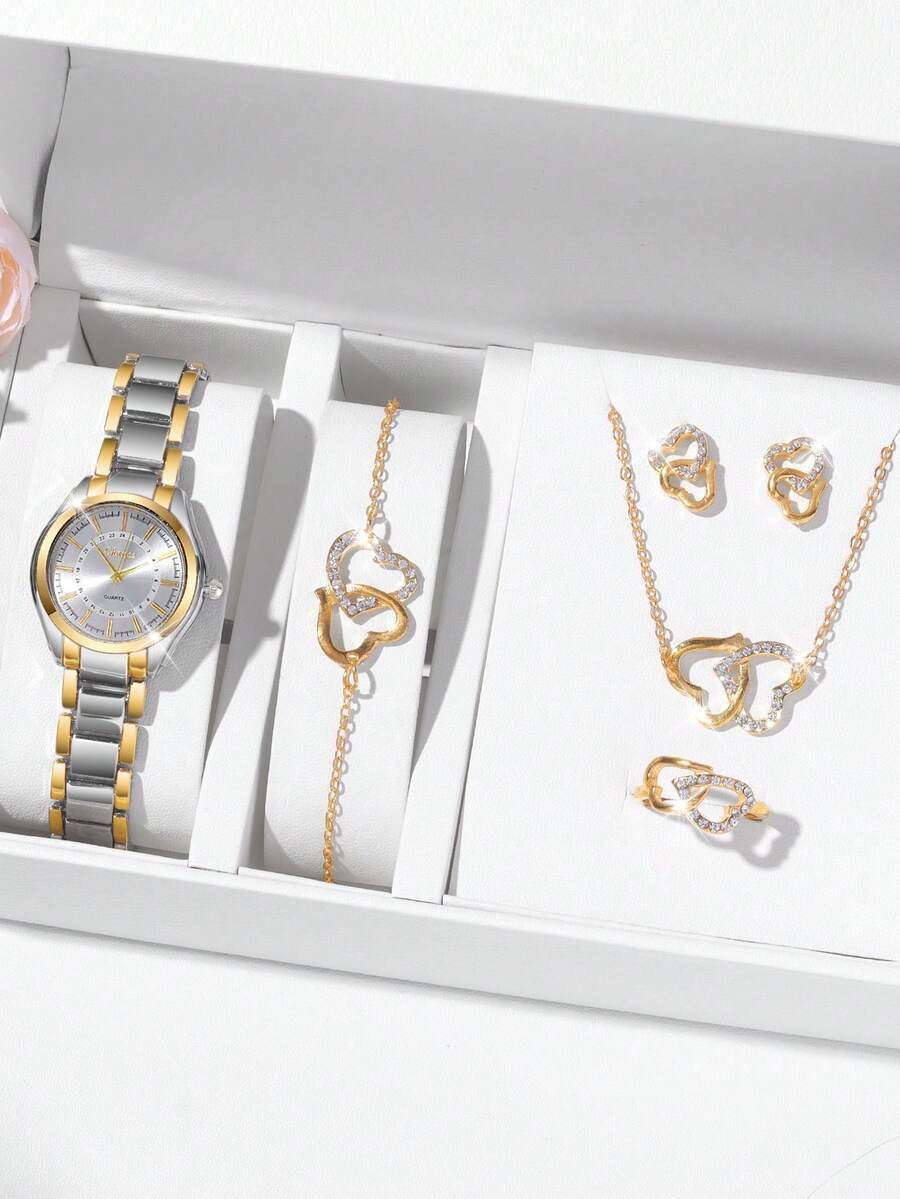 腕時計 レディース セット 6個セット ファッション シンプルビジネス クォーツ 腕時計、丸型ダイヤル バースケール、合金ストラッ拍卖