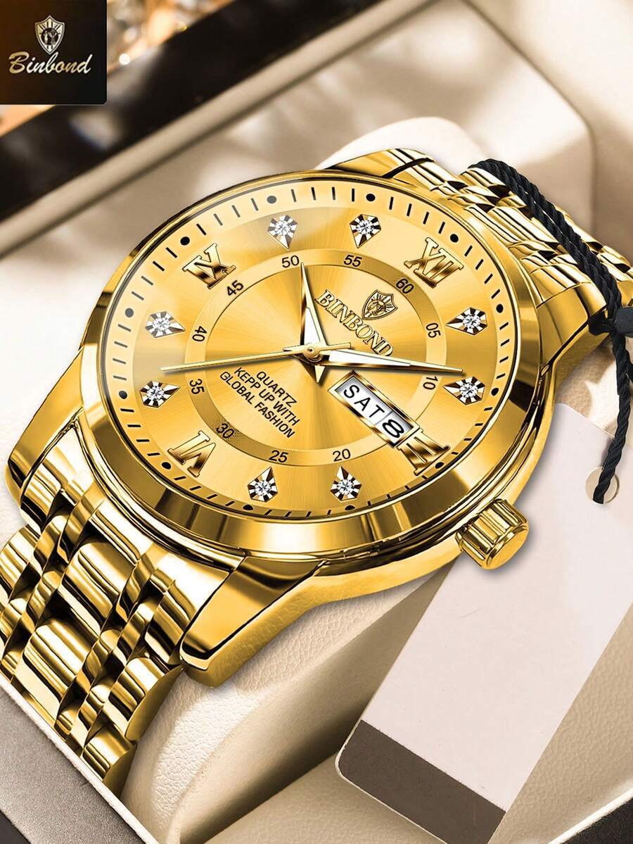 腕時計 メンズ クォーツ メンズ高級腕時計 エレガントな日付曜日表示 防水 夜光 クォーツ ステンレススチール スポーツ メンズウ拍卖