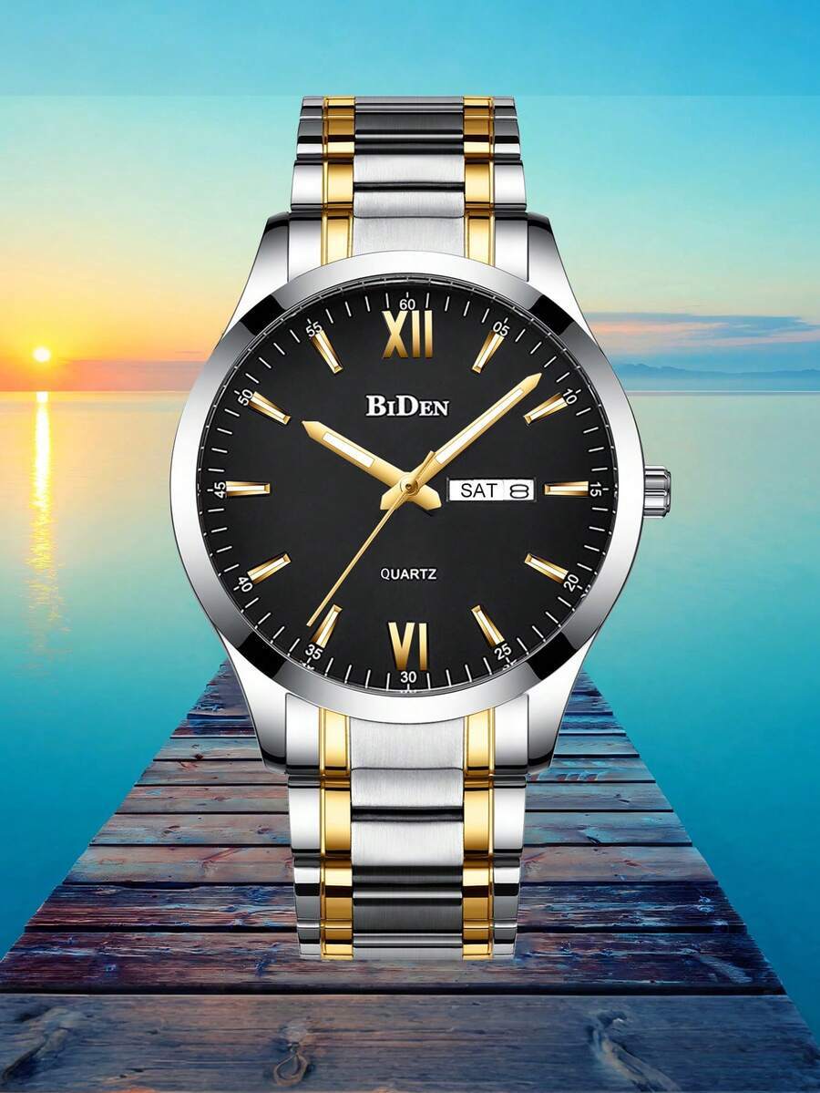 腕時計 メンズ クォーツ バイデン メンズ腕時計、ビジネス&レジャー、カレンダー、防水、メンズナイトライト クォーツ腕時計、ステン拍卖