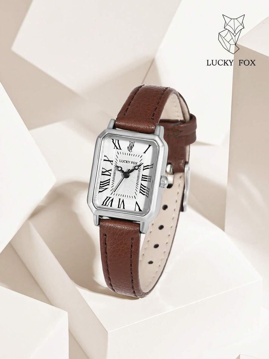 腕時計 レディース クォーツ レディース高級ミニマリストローマン数字スクエアダイヤル レザーバンド クォーツ腕時計 1個、日常生活拍卖