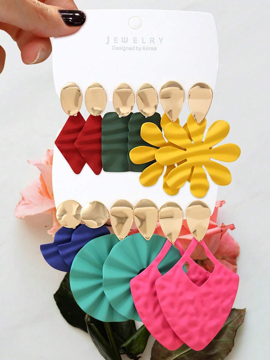 ジュエリー レディース イヤーアクセサリー セット 幾何学模様 カラフル ファッションピアス 6ペア、バケーションスタイル拍卖