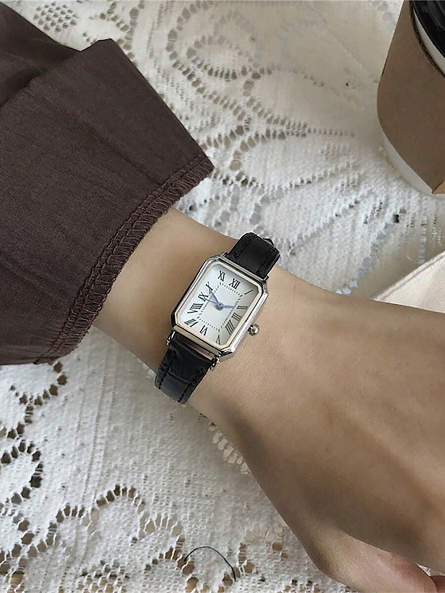腕時計 メンズ クォーツ 1個 クラシックスクエア レトロ クォーツ メンズ腕時計 ブラックストラップ、ビジネススタイル ホリデー拍卖
