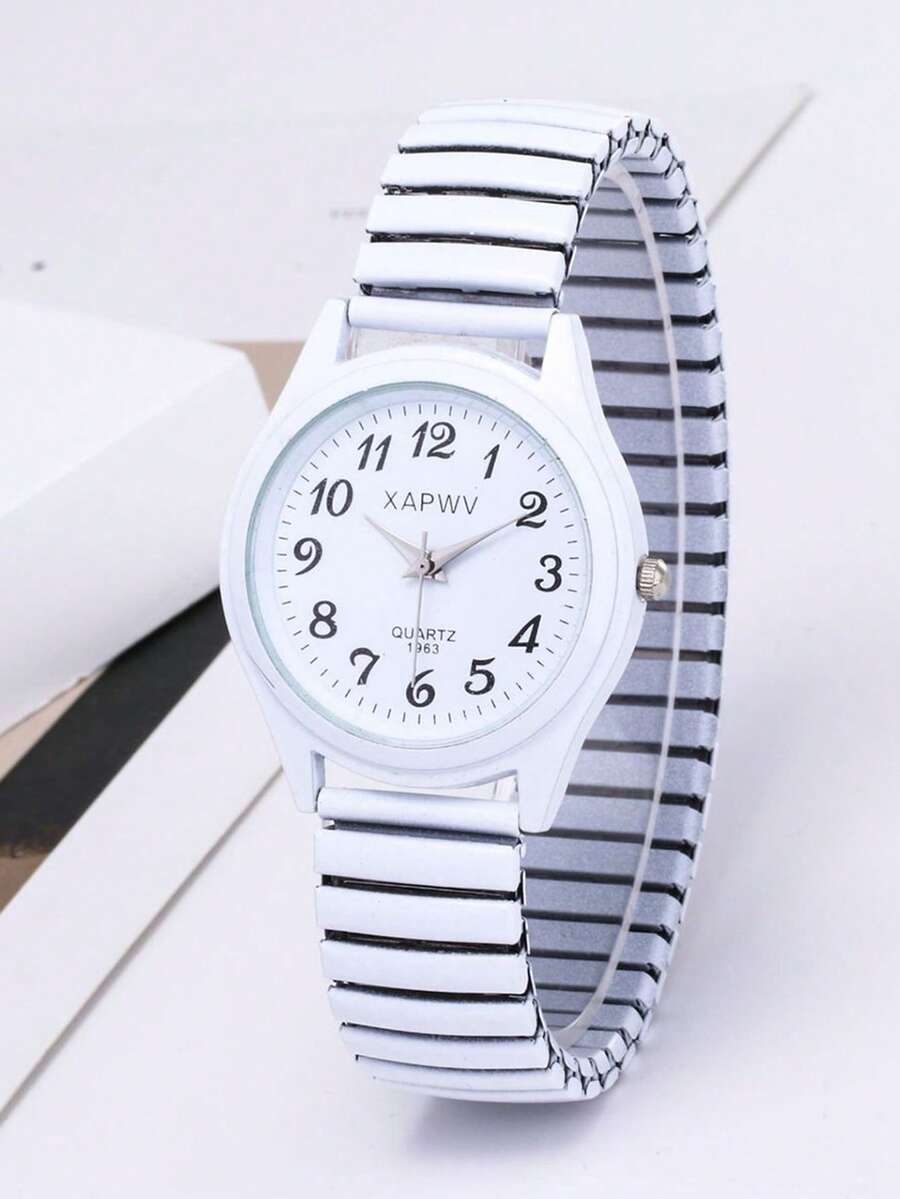 腕時計 レディース クォーツ 中高年男女向け ビンテージクォーツ腕時計、大型ダイヤル、アラビア数字、ポインター表示、伸縮バンド拍卖