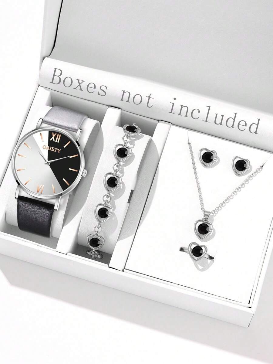 腕時計 レディース セット 6個セット ブラックファッション レディース腕時計 シンプルクラシック ラウンドダイヤル クォーツ腕時拍卖