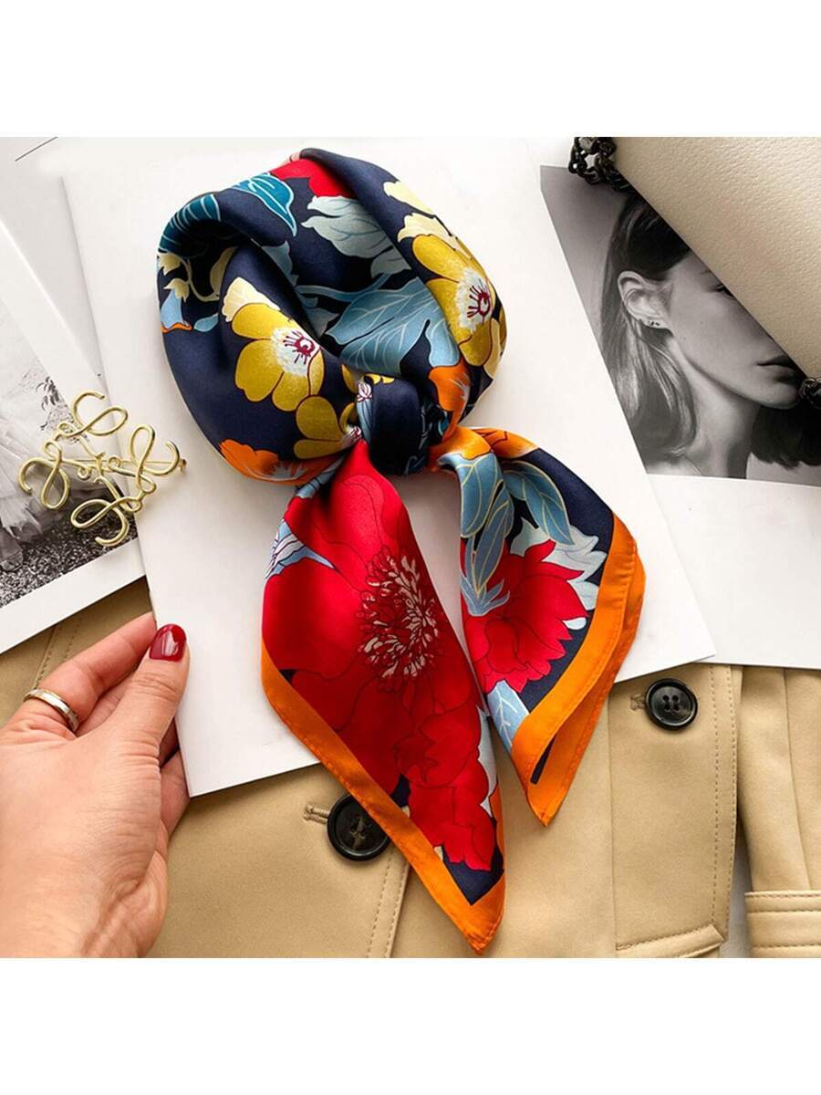 アクセサリー レディース スカーフ 1枚 26.77インチ シルク調 プリント スクエアスカーフ 女性用、ファッショナブル、通気性拍卖