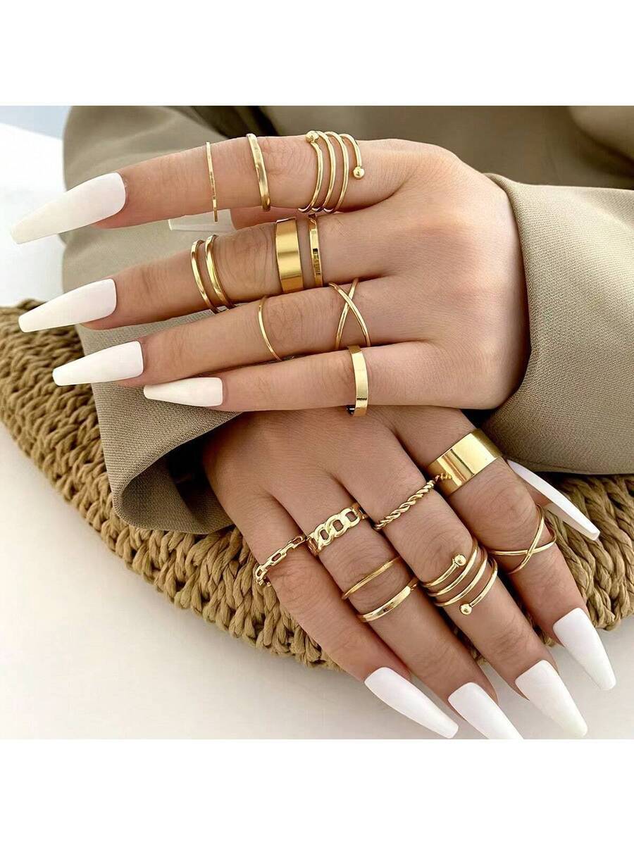 リング レディース セット 16個セット マルチジョイントリング、ミニマリストノックルリング拍卖