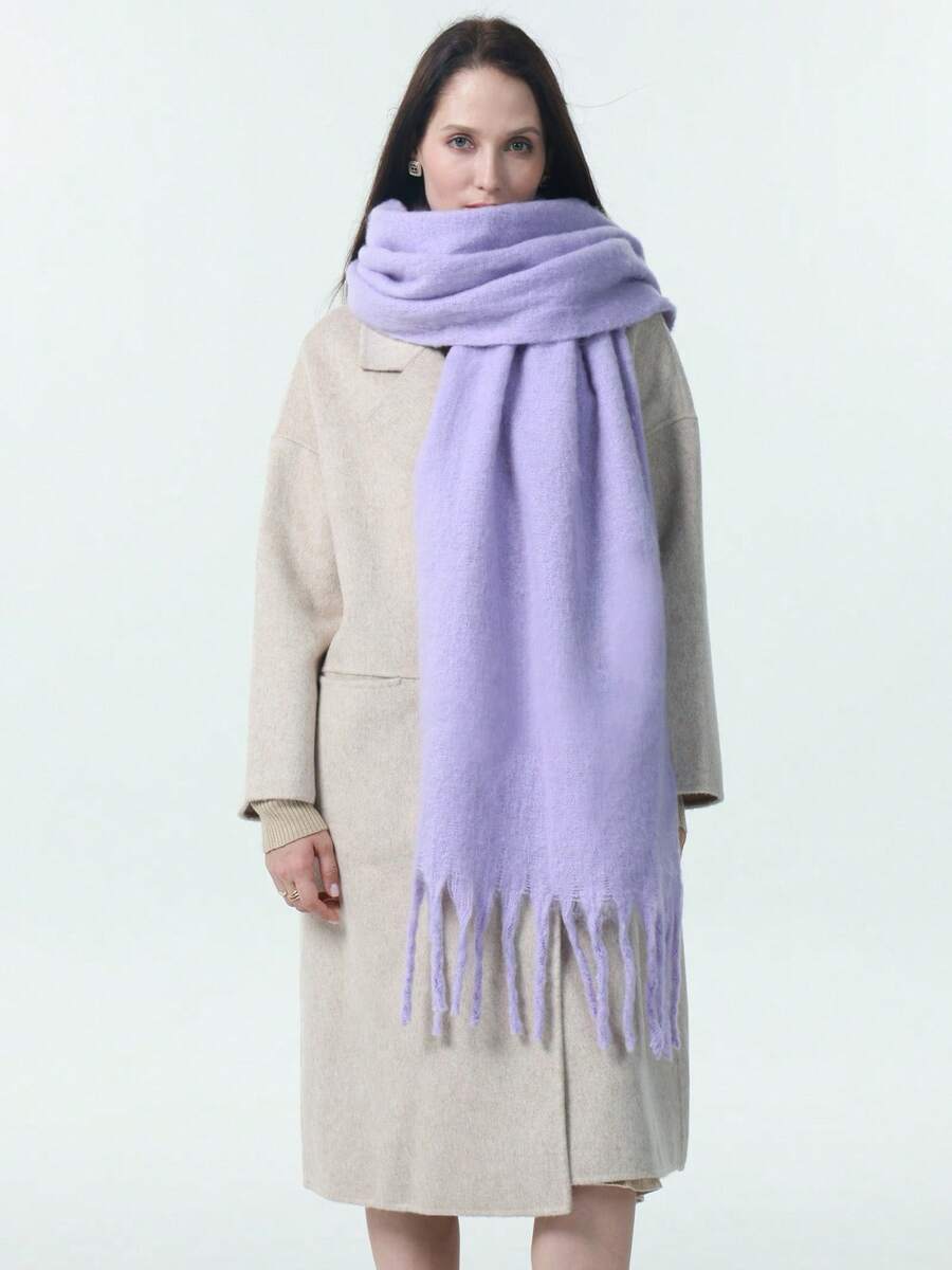 アクセサリー レディース スカーフ 1枚 無地スカーフ、冬用ネックウォーマー、厚手ウール編み込み フリンジ付きショール、着用可能拍卖