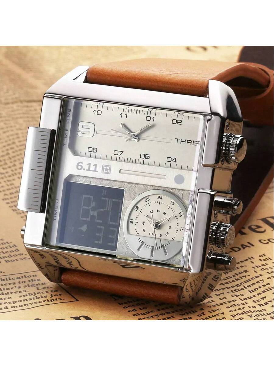 腕時計 メンズ デジタル 大型ダイヤル ファッショントリプルムーブメントメンズ腕時計、パーソナライズされた新モデル強力マルチファン拍卖