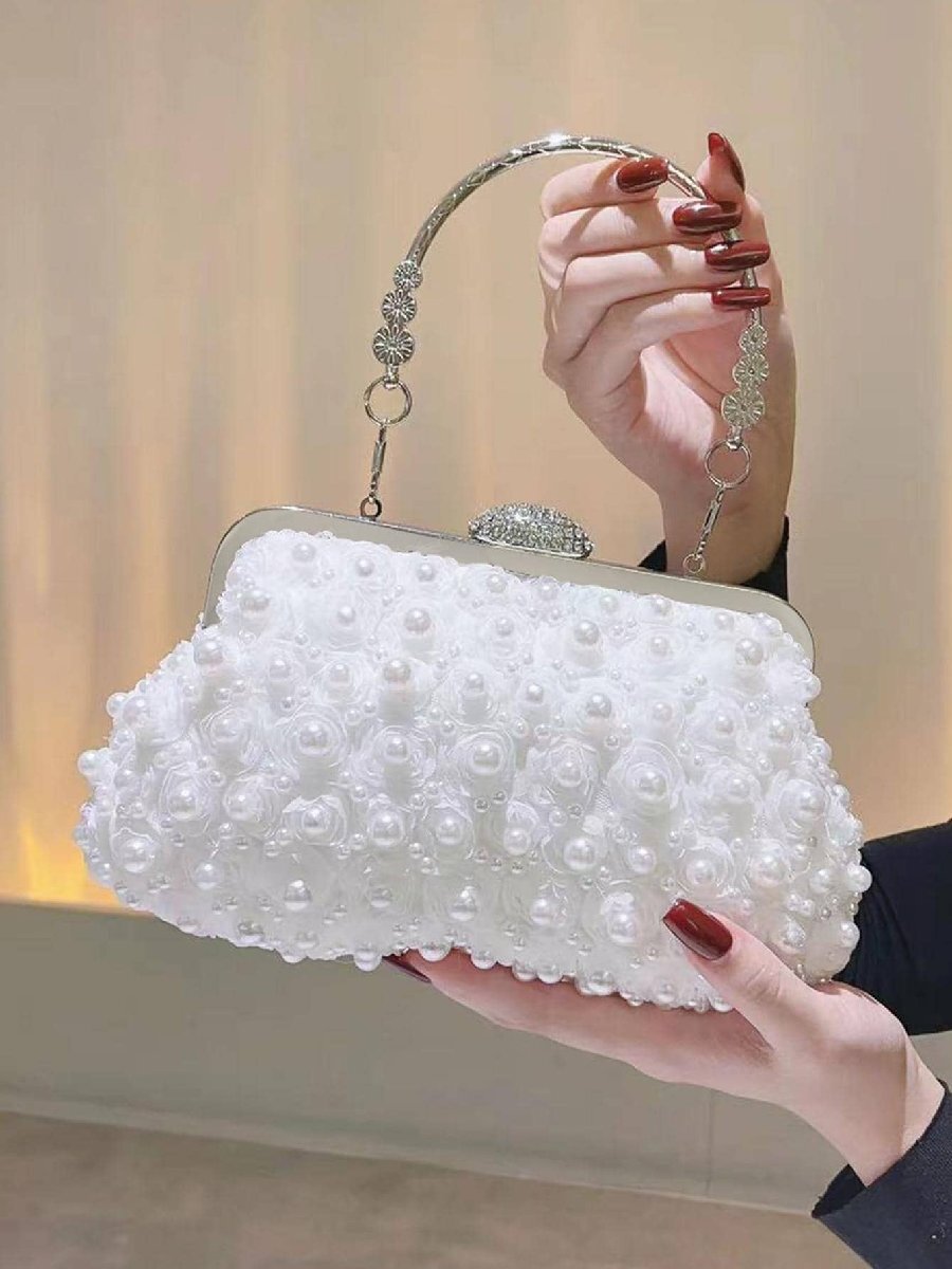 バッグ レディース ドレスバッグ イブニングバッグ 花とパールのデコレーション パーティー用に最適 女性にぴったりの上質なバッグ拍卖
