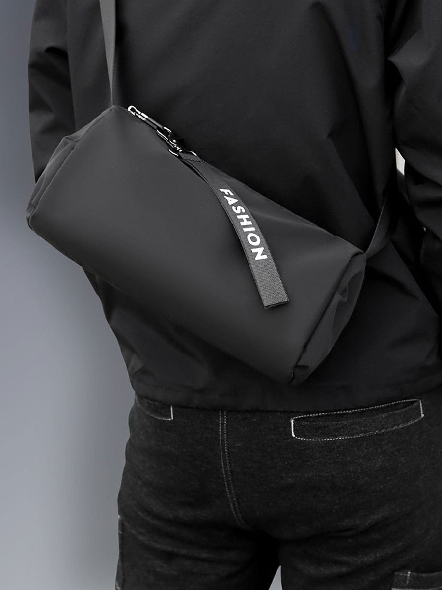 バッグ メンズ ショルダーパック シンプルスタイル ブラック ショルダー & クロスボディバッグ、スポーツバッグ ナイロン バケツ拍卖