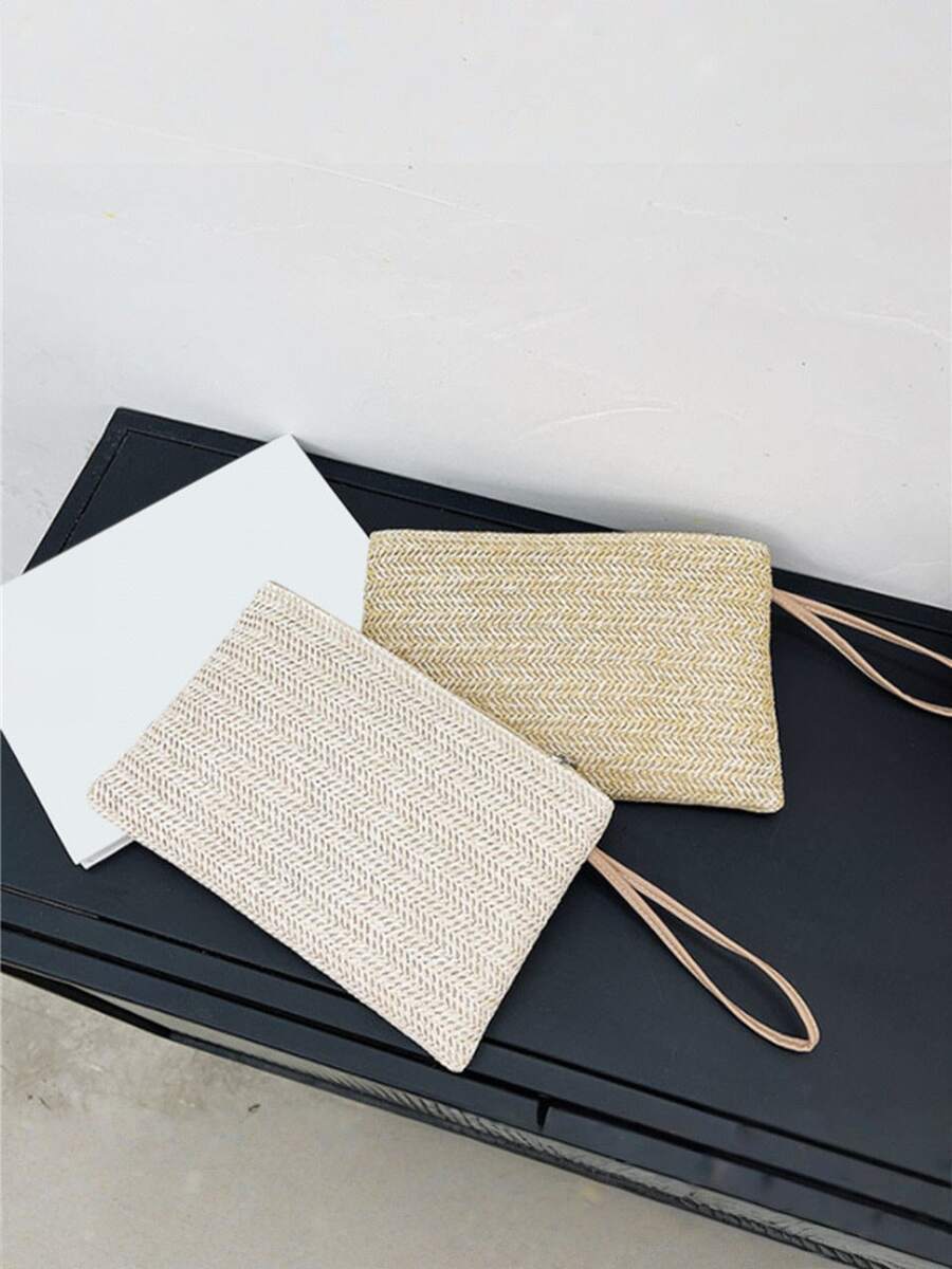 バッグ レディース クラッチバッグ 1個 白 レディース 小麦 編み込み 草 編みバッグ レディース クリップバッグ ハンドメイド拍卖