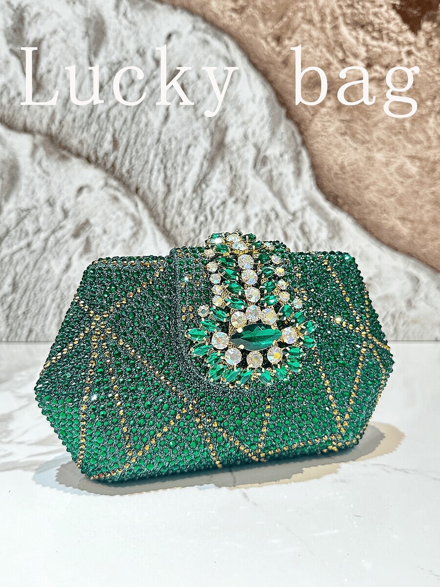 バッグ レディース ドレスバッグ 1個 新作高級グリーンラインストーン ブリンブリン ハンドバッグ フローラルクラッチバッグ小型パ拍卖