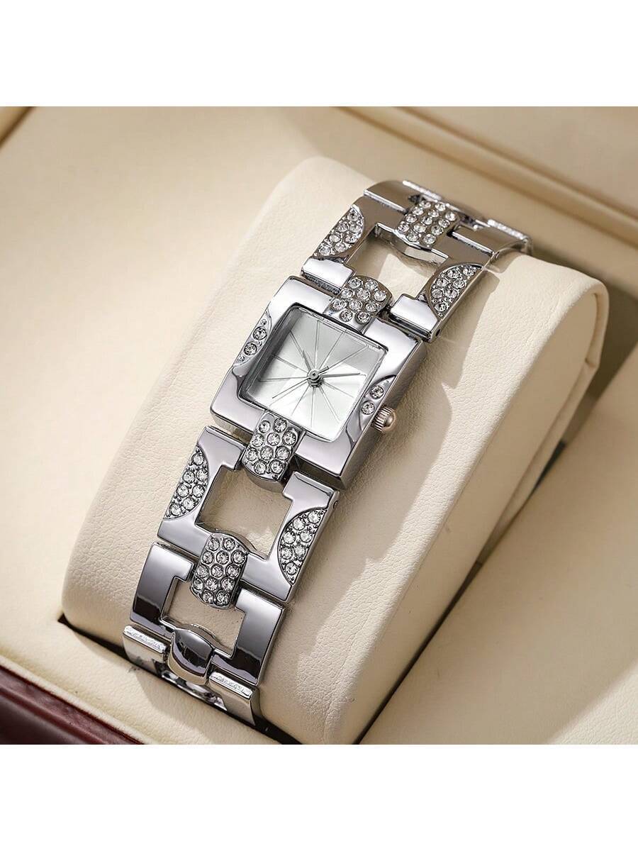 腕時計 レディース クォーツ 新作 レディース ステンレススチールバンド腕時計、クラシックな正方形 エレガント 多用途 キュービッ拍卖