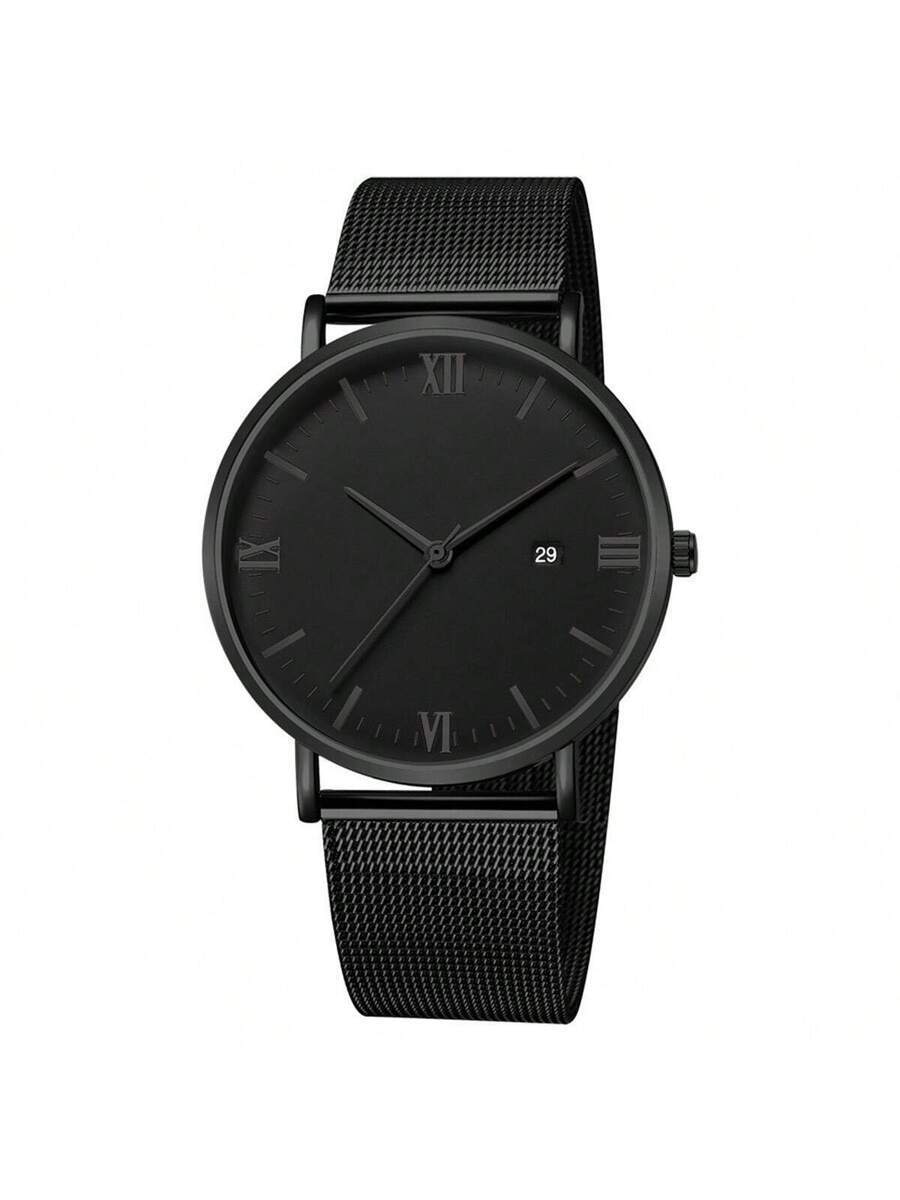 腕時計 メンズ クォーツ 1個 メンズミニマリストデュアルダイヤルメッシュストラップクォーツ腕時計、デイリーウェアに適し、誕生日、拍卖