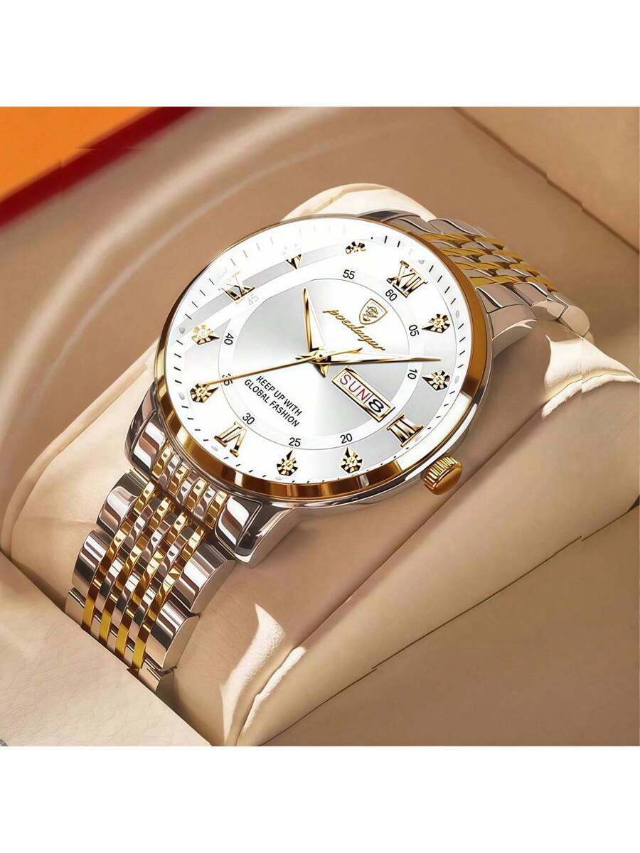 腕時計 メンズ クォーツ 50M防水腕時計 本物のブランド クラシックラウンド ステンレススチール メンズウォッチ デュアルデイ拍卖