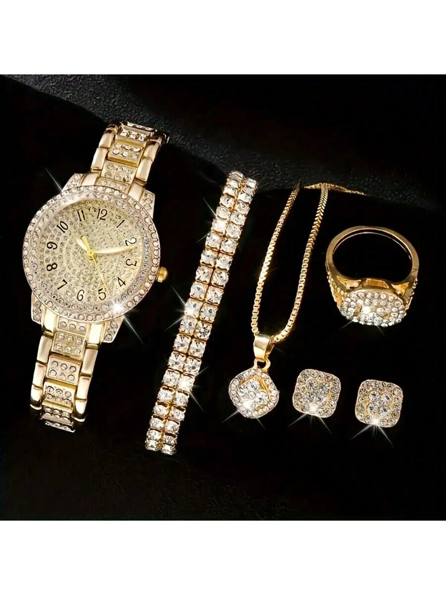 腕時計 レディース セット 女性用ステンレススチール クォーツ アナログ腕時計 3トーンブレスレットセット 6個入り、母の日ギフト拍卖