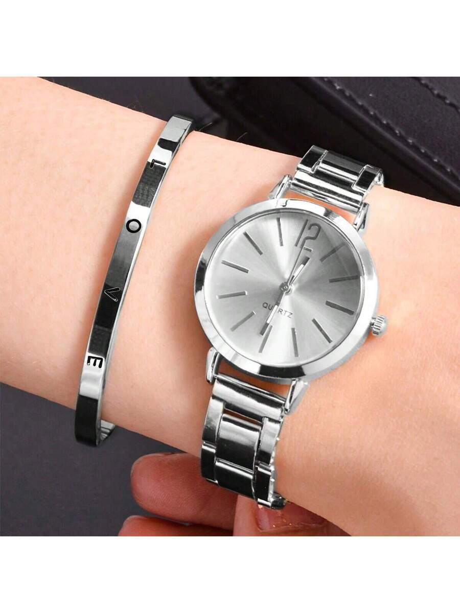 腕時計 レディース セット 腕時計セット 2個セット、トレンディなファッション合金製女性用クオーツ腕時計、スチールストラップ付き、拍卖