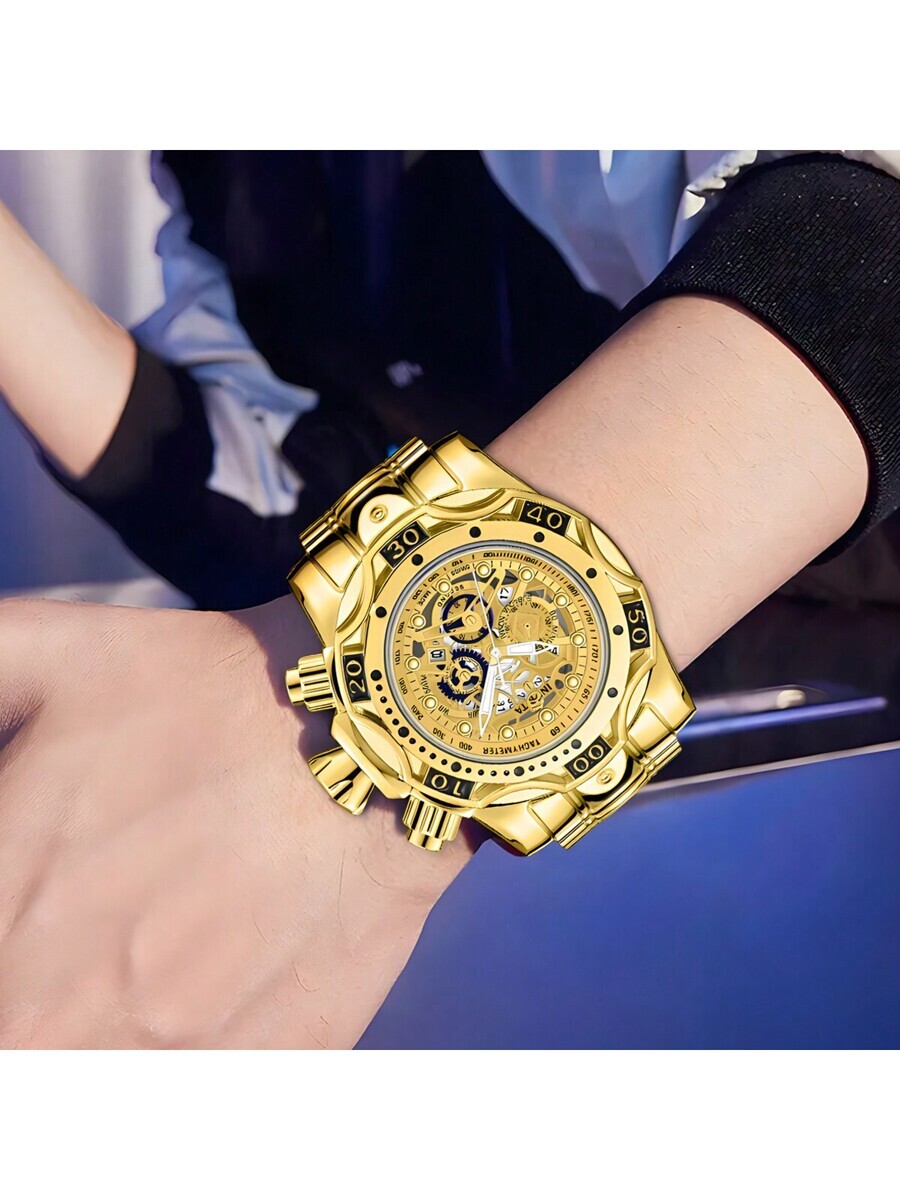 腕時計 メンズ クォーツ 1個 メンズ クォーツ 腕時計、大きな文字盤、パンクスタイルのジョーカーデザイン、日付表示、蛍光、ステン拍卖