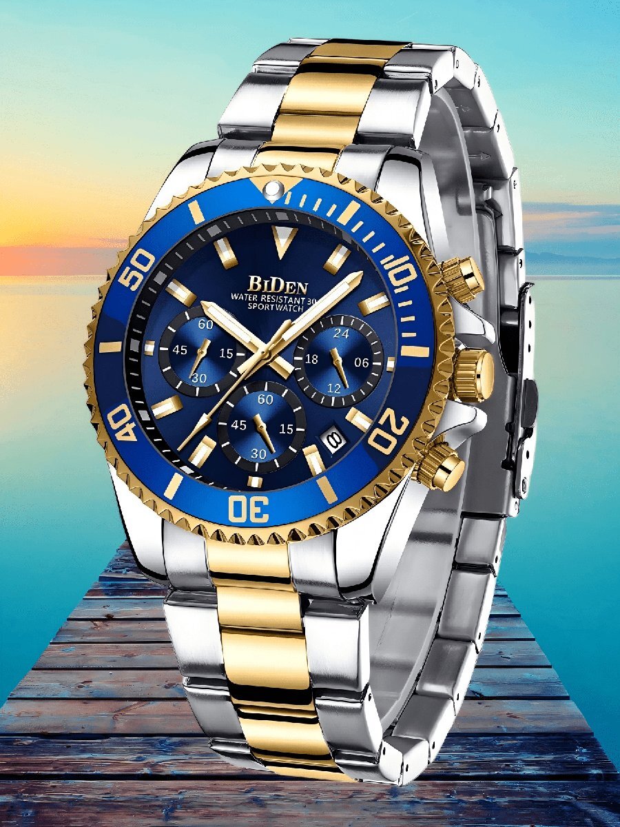 腕時計 メンズ クォーツ メンズ腕時計 メンズビジネス腕時計 メンズスポーツクロノグラフ カレンダー ナイトライト クォーツ 腕時拍卖