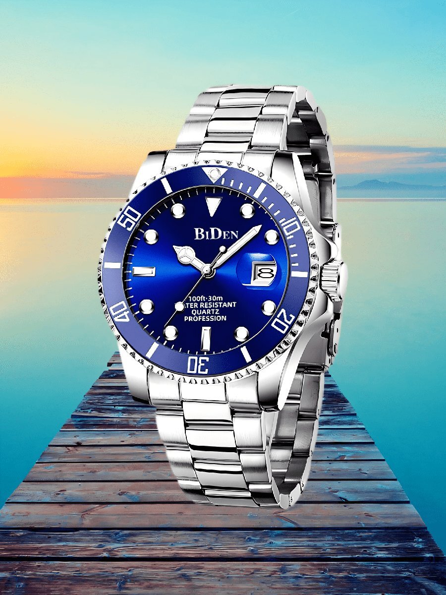 腕時計 メンズ クォーツ バイデン メンズクォーツ腕時計、防水、自動日付、夜光針、ステンレススチールバンド、ビジネススタイル拍卖