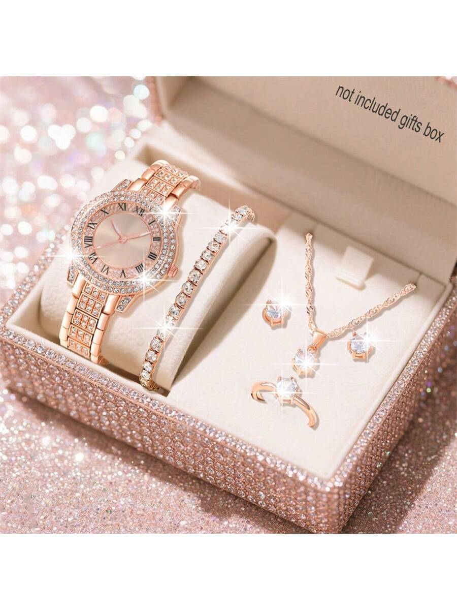 腕時計 レディース セット 女性用腕時計 1セット エレガントな石英時計とジュエリーセット、ファッション女性用ラウンド腕時計、ライ拍卖