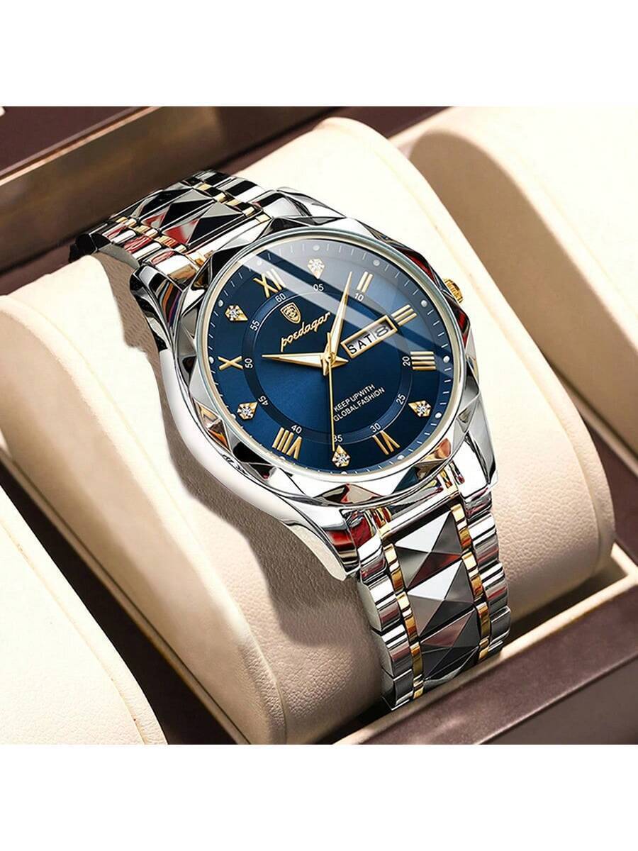 腕時計 メンズ クォーツ ビジネスカジュアル 防水 デュアルディスプレイ メンズクォーツ腕時計 ステンレススチールバンド 学生への拍卖