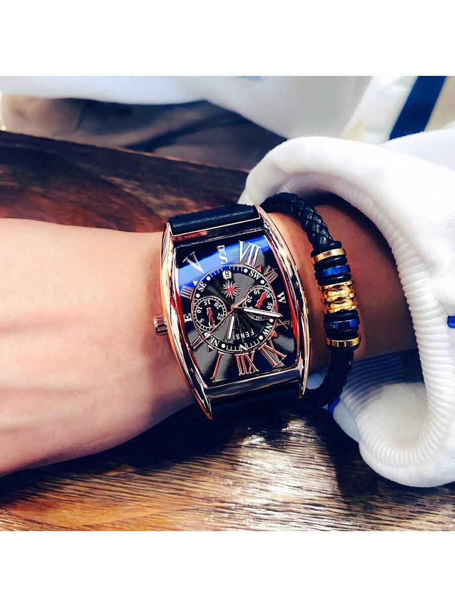 腕時計 メンズ クォーツ ファッション性の高い防水クオーツ腕時計 メンズ:ワインバレルデザイン、日付表示付き、デイリーウェアに最適拍卖