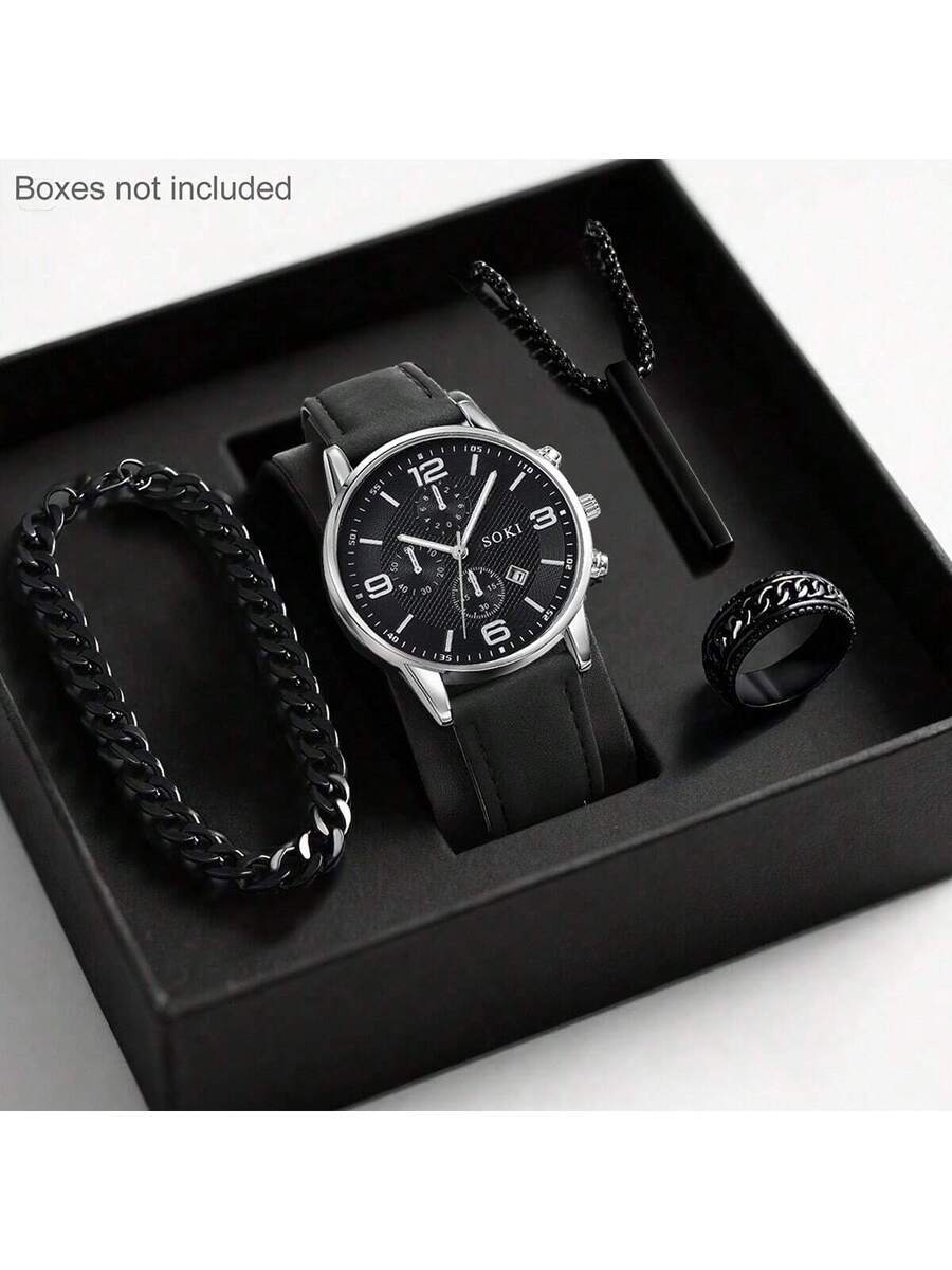 腕時計 メンズ セット メンズウォッチ1セット カジュアル ファッショナブル カレンダー機能 デジタル ラウンドダイヤル PUスト拍卖