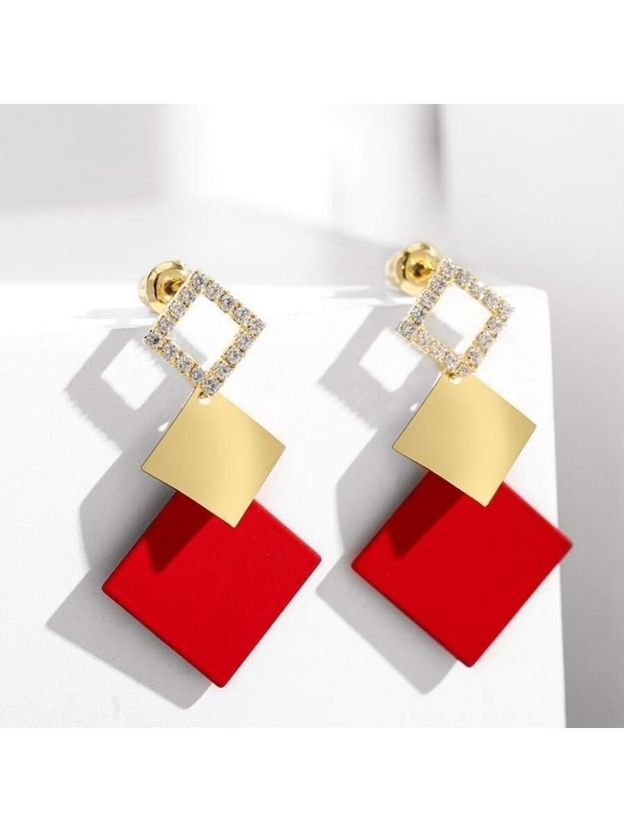 ジュエリー レディース イヤーアクセサリー 1ペア レッド アーガイル柄 形 ピアス 付き ハイエンド 感覚 , 新しい デザイン拍卖
