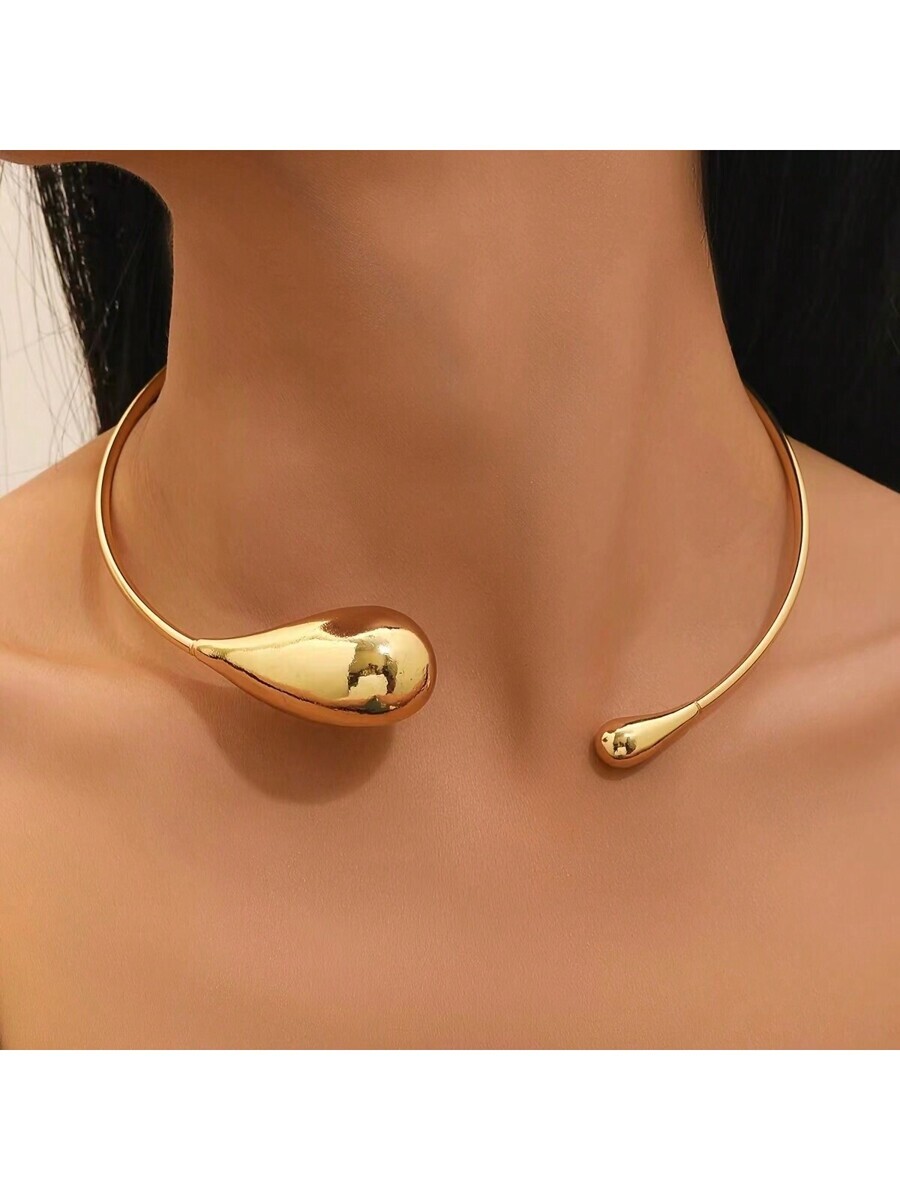 ジュエリー レディース ネックレス チョーカー ミニマリストデザイン ウォータードロップ メタル首飾り ゴールド/シルバー 高級感拍卖