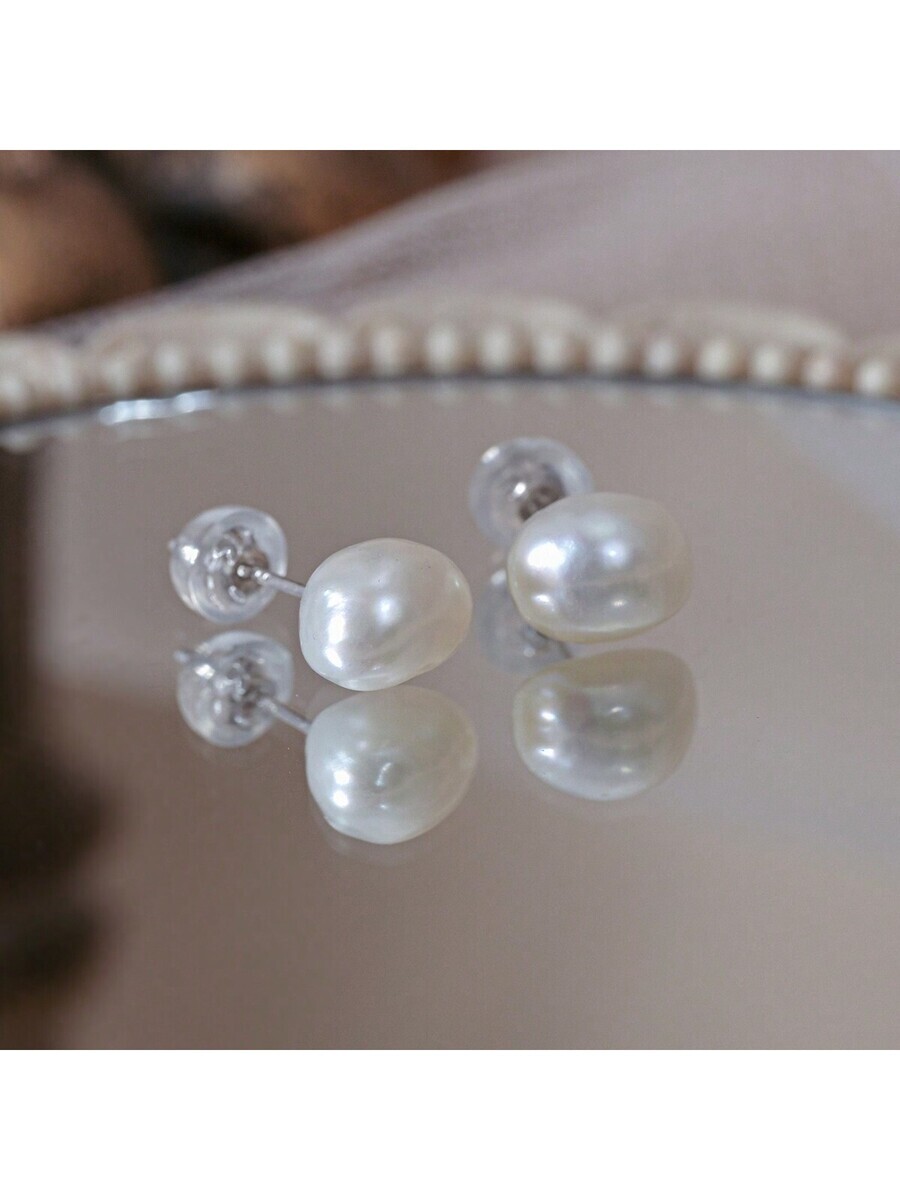 ジュエリー レディース イヤーアクセサリー バロック真珠 ピアス 小さいサイズ 7-8mm 真珠 ホワイト ブライダルジュエリー拍卖