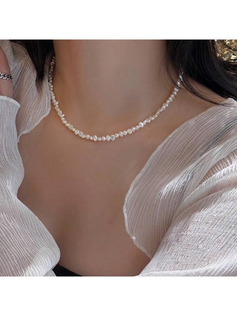 ジュエリー レディース ネックレス ビーズ 1個 4-5mmバロック型淡水パール 925スターリングシルバー ネックレス、レディー拍卖