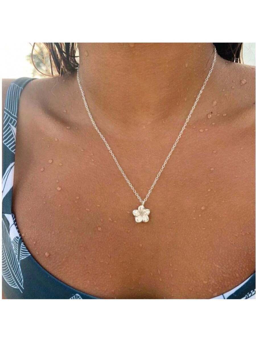 ジュエリー レディース ネックレス ペンダント 1個 シルバーのプルメリアの花ネックレス ハワイアンフラワーネックレス、プルメリア拍卖