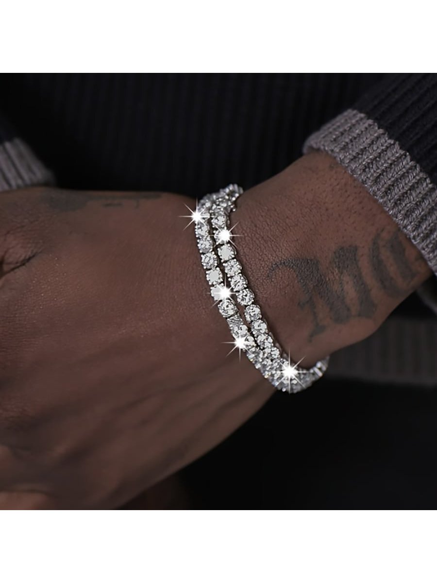 ジュエリー メンズ ブレスレット セット メンズシンプルヒップホップラインストーンブレスレット2個セット拍卖