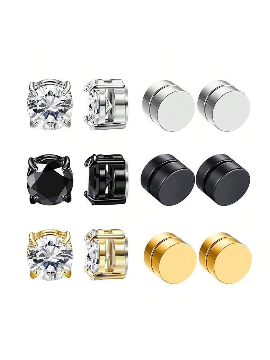 ジュエリー メンズ イヤーアクセサリー 6ペア ステンレススチール磁気イヤリング、メンズ磁気クリップオンイヤリング 非ピアス イヤ拍卖
