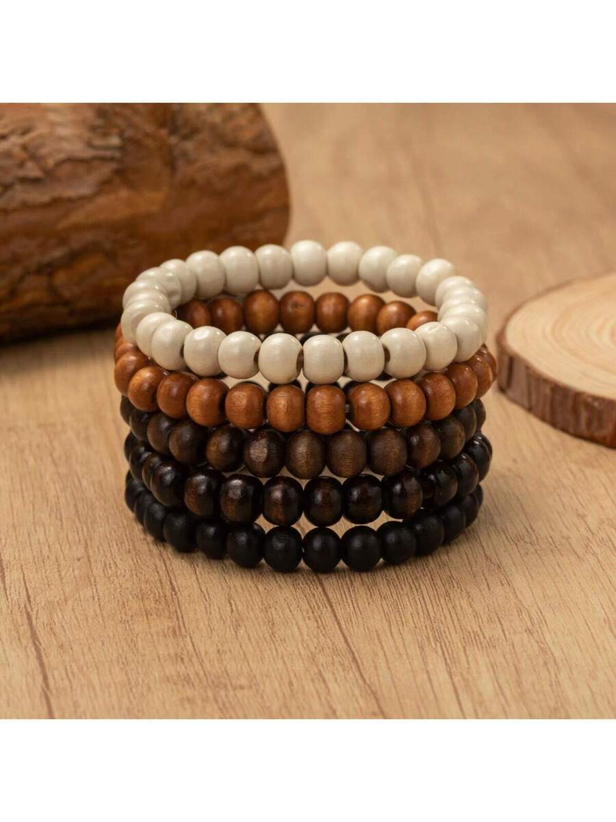 ジュエリー メンズ ブレスレット セット 5個入りパック 木製ビーズブレスレット アクセサリー、男女問わずギフトに最適拍卖